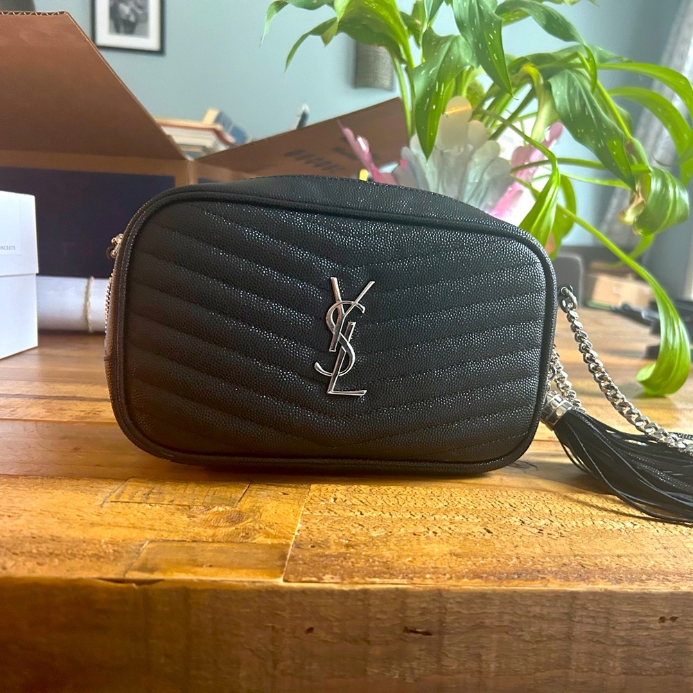 YSL Lou Mini Matelasse Leather Camera Bag Black & Silver Hardware